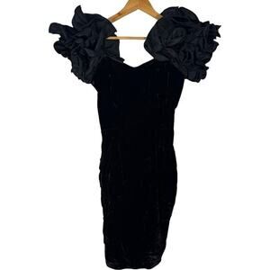 Vintage 80s Dave & Johnny Joseph Lara Purple Velvet Exaggerated Ruffle Dress SM